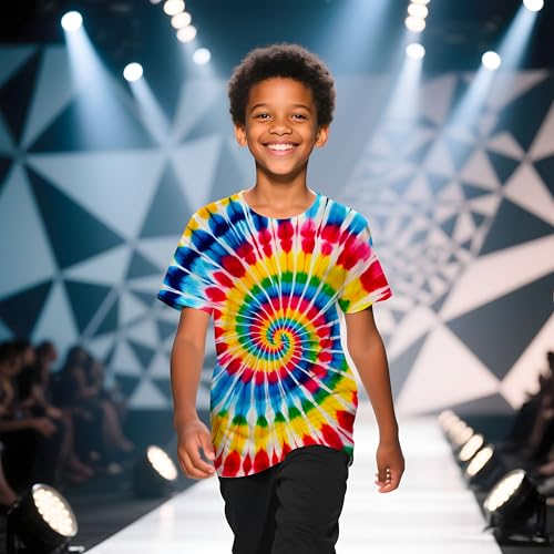 Kids Tie Dye Shirt Children Size 4-10 Years Boys' Girls' Hippies Senior Tie Dye T-Shirt2
