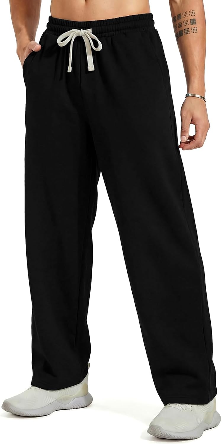 ZUY Men's Baggy Fleece Sweatpants Cotton Lounge Open Bottom Athletic Pants Straight Leg Running with Pockets - Image 2