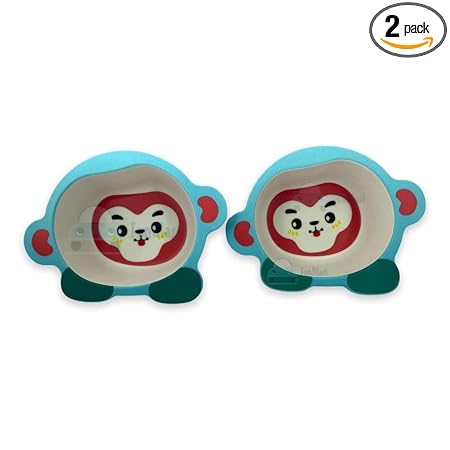 FunBlast Bamboo Fiber Bowl Set Eco-Friendly Bamboo Fiber Monkey Design Bowl Set for Kids/Baby Utensils Feeding Bowl Tableware for Kids and Toddlers (Multicolor; Pack of 2)