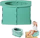 Portable Toddler Potty Seat for Travel - Foldable On-the-Go Toilet for Kids with Leak-Proof Design & 10 Cleaning Bags | Baby Potty Training Essentials for Car, Camping, Outdoor (Green)