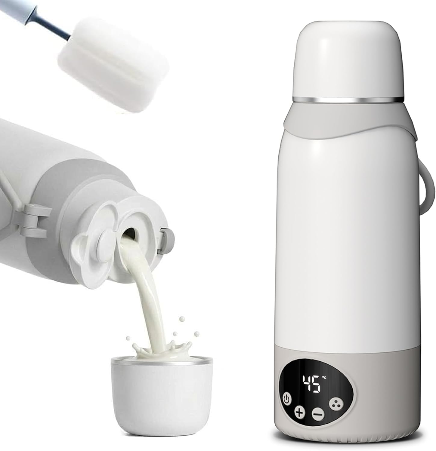 Chauffe Biberon nomade 500ML de voyage, Couvercle-tasse inclus, Batterie longue durée, Chauffe en 3 minutes, Contrôle précis de la température