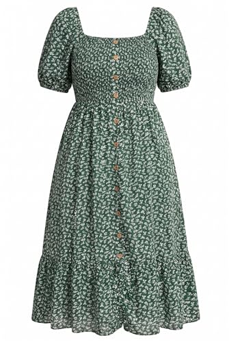 Plus Size Summer Boho Dresses Green Ditsy Floral Spring Beach Midi Flowy...