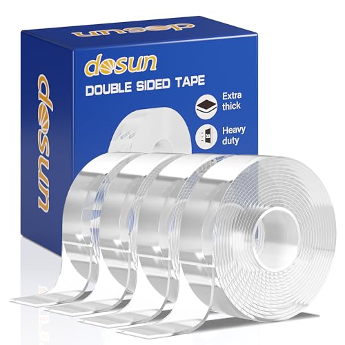 dosun Double Sided Tape Heavy Duty(4 Rolls, Total 40 FT), Sided Nano Tape, Strong Double Sided Tape for Walls, Used for Carpet, Poster, Picture Hanging, Outdoor Multifunctional Mounting Tape