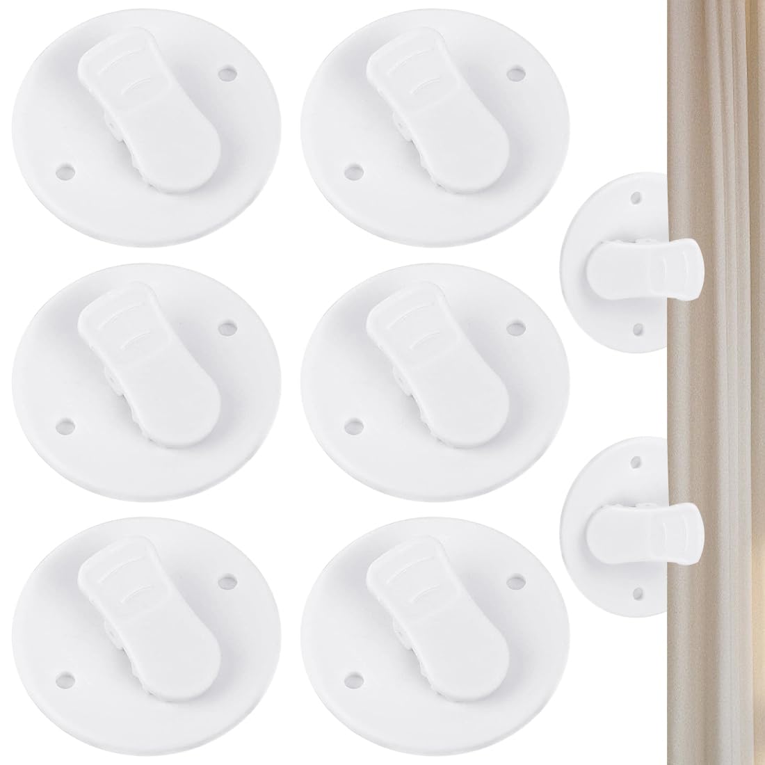 Lot De 4 Pinces Adhésives Pour Rideau De Douche - Blanc, ABS, 4.5x3.8 Cm - Fixation Murale Sans Perçage