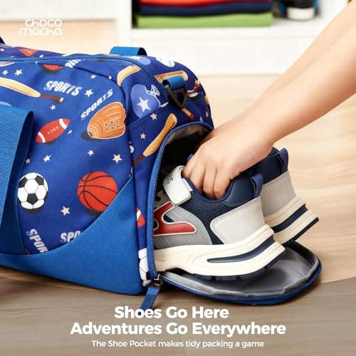Image of Choco Mocha Kids Duffle Bag, Boys Overnight Travel Bags for Weekender Kid with Shoes Compartment, Large Sleepover Bag for Gym, Monster Truck -Black, 20.08x9.06x10.63 inches, Duffle Only