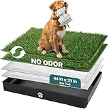 MEEXPAWS Dog Grass Pad with Tray Foldable Dog Litter Box, Extra Large Pee Pad Holder Foldable Liner Base High Side Odor Free Artificial Grass for Puppy Potty Training Balcony, 2 PCS Disposable Pee Pad