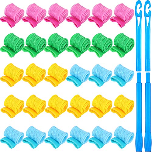 30 Pieces Hair Curlers Spiral Curls Hair Styling Kit No Heat Hair Curls Hair Rollers with 2 Pieces Styling Hooks for Kid Girls Women Short Long Hair Styling Tool Supplies (11.81 inch)