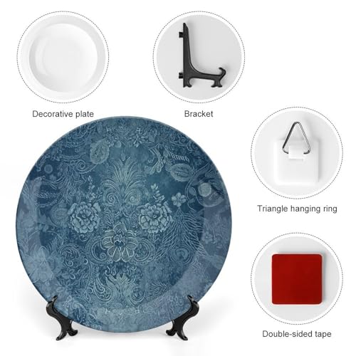 Plato decorativo de cerámica azul floral hueso 6 pulgadas miniatura 3