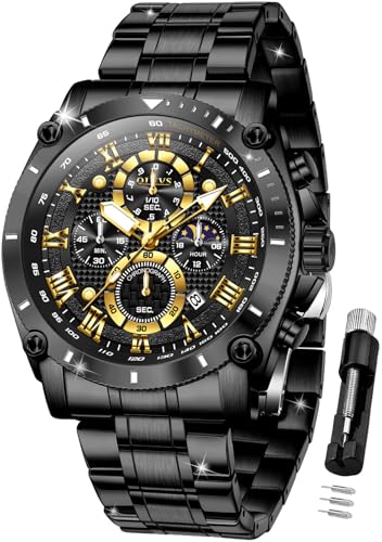 Image of OLEVS Men's Watch Luxury Stainless Steel Waterproof Luminous Wrist Watch | Big Face Chronograph Watch For Men Dress Gift Stainless Steel Multifunction