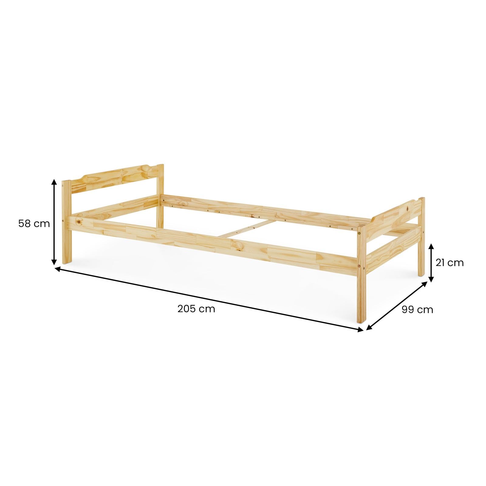 IDIMEX Massivholzbett Moritz aus Kiefer Massivholz 90x200 cm, Natur - Einzelbett kür Kinderzimmer, Tagesbett Jugendbett, einfaches Gästebett, Bettgestell lackiert