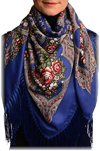 LissKiss Blue Plyaski Slavonic Russian Folk Style Shawl - Scarf