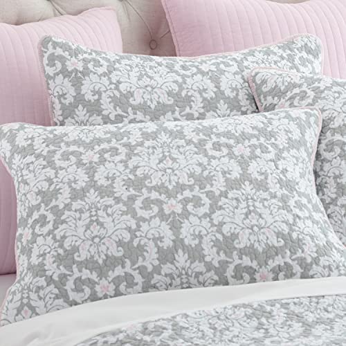 Levtex Home - Margaux Quilt Set - Kids Twin/Twin Xl Quilt And One Standard Sham - Medallion - Grey, White And Blush - Quilt (66X86In.) And Sham (20X26In.) - Reversible - Cotton #TOP2