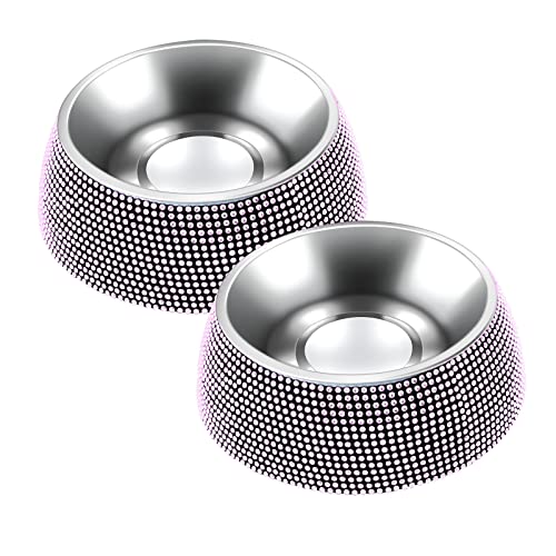 eing Ciotole per cani, ciotole per animali domestici in acciaio inossidabile con strass luccicanti, ciotole per animali domestici con base in gomma antiscivolo per cuccioli e gatti (320 ml, 2 pezzi,