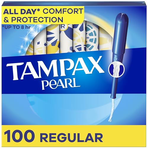 Tampax Pearl Tampons Regular Absorbency, with Leakguard Braid, Unscented, 50 Count x 2 Packs (100 Count Total) (Packaging May Vary)