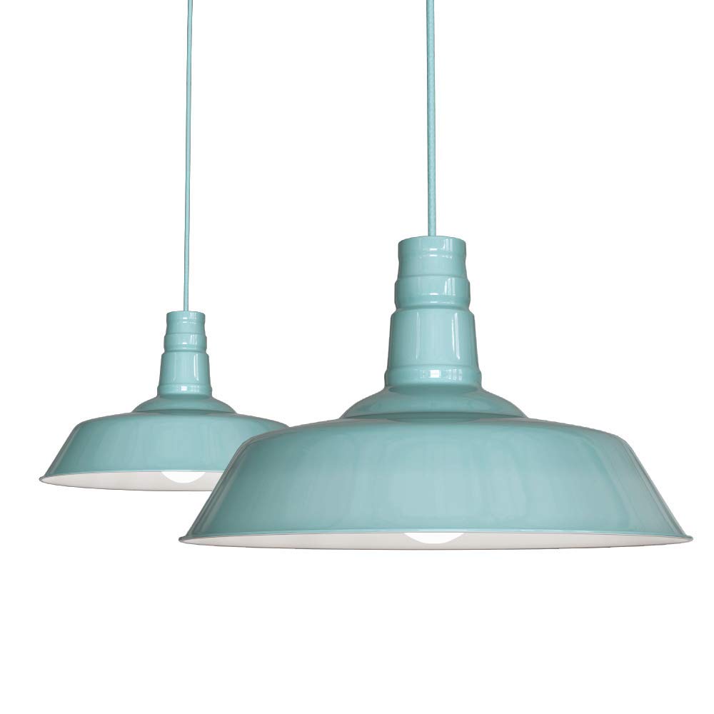 Duck Egg Blue Turquoise Industrial Breakfast Bar Pendant Light - Argyll - Soho Lighting