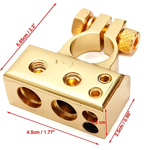 Audew 2 Pcs 4/8 Awg Positive Negative Battery Terminal Platinum Gold Auto Car