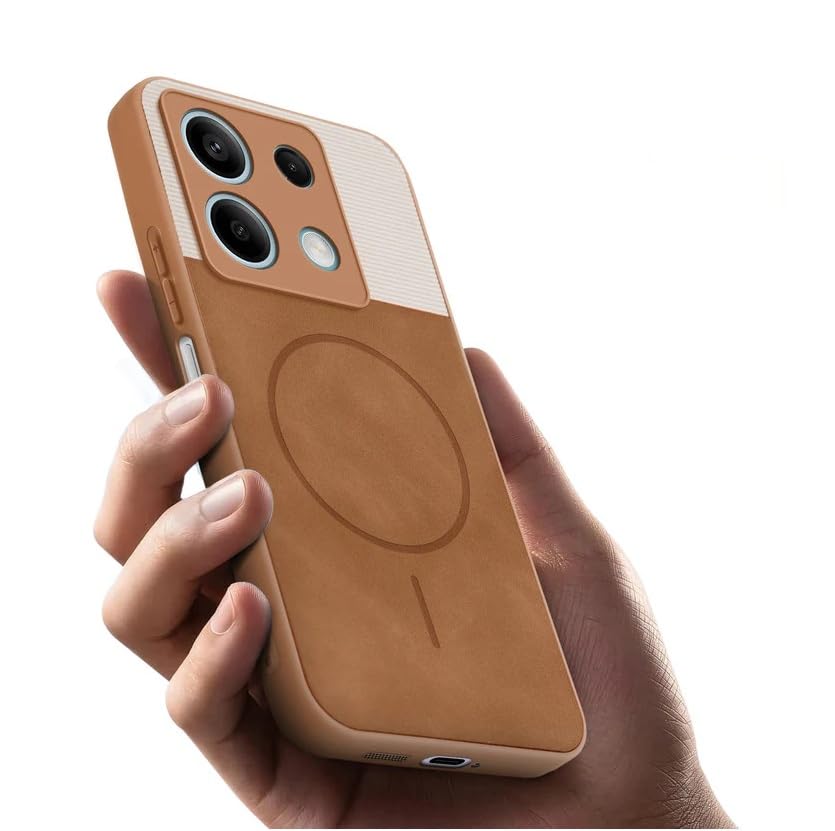 Image of Bintage CASE Dual-Leather Mac Safe Design Phone Case| Soft Touch Finish | Full Camera Protectection Back Cover Compatible for Redmi Note 13 5G - White & Nut Brown