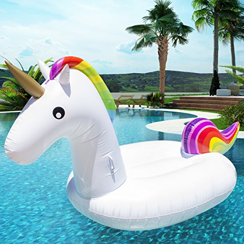 Pacago® Giant Inflatable Flamingo Pool Float, Outdoor Swimming Pool Floatie Float Lounge Toy Bed with Rapid Valves for Adults & Kids (Unicorn)