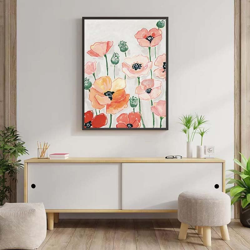 Amazon.co.jp: 植物の版画およびポスターのピンクの花のキャンバスの