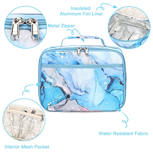 Ledaou Lunch Bag Insulated Lunch Box Kids Girls Insulated Reusable Lunch Bag For School Work Picnic Hiking (Marble Green Blue) #TOP4