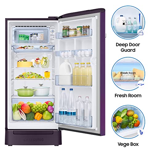 Image of Samsung 198 L 4 Star Inverter Direct-Cool Single Door Refrigerator Appliance (RR21T2H2XCR /HL, Camellia Purple /Red, Base Stand with Drawer)