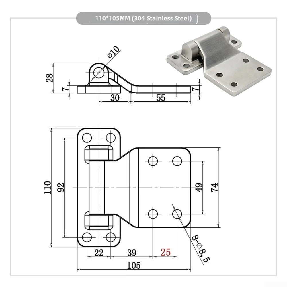 Acciaio 304 per Veicoli 110x105mm Acciaio 304 per Veicoli 110x105mm(Hole spacing 22.5mm)