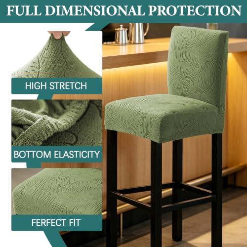 Image of HAOYONG Bar Stool Covers, Stretch Counter Stool Pub Chair Slipcover Washable Counter Height Chair Covers for Kitchen Dining Room Cafe Set of 4 (Olive Green)