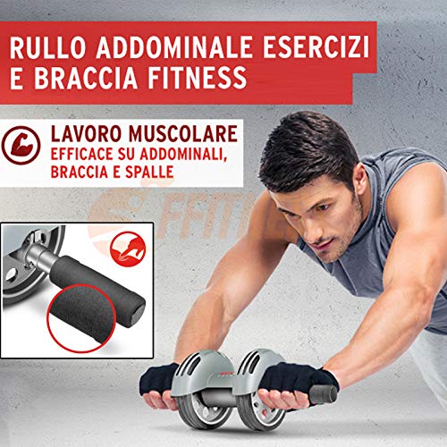 FFitness AB Roller with Spring Back Double Wheel for Abs, Grey, One Size - Image 3
