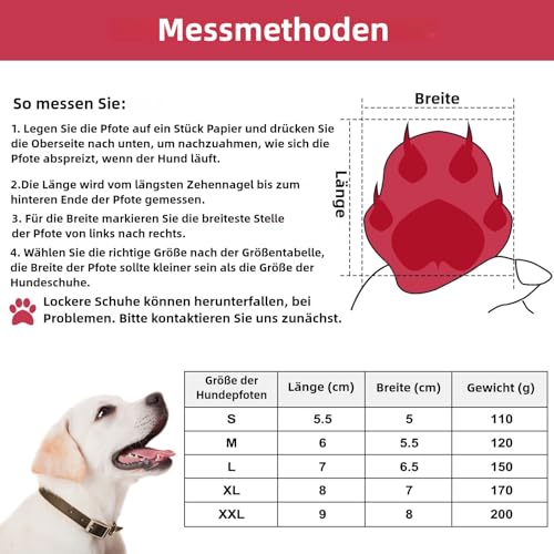 Muecleao Hundeschuhe Pfotenschutz, 4 Stück Wasserdicht Anti-Rutsch Hundestiefel mit Rutschfester Sohle und reflektierendem Klettverschluss, Schuhe für kleine, Mittlere und Große Hunde (Rot, XL)