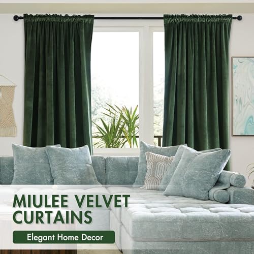Image of MIULEE Olive Green Blackout Velvet Curtains Drapes 120 Inch Long 52 inchx120 inch | Luxurious Bedroom Living Room Decor, Room Darkening, Thermal Insulated, Rod Pocket Design, Super Soft Fabric, Extra Long