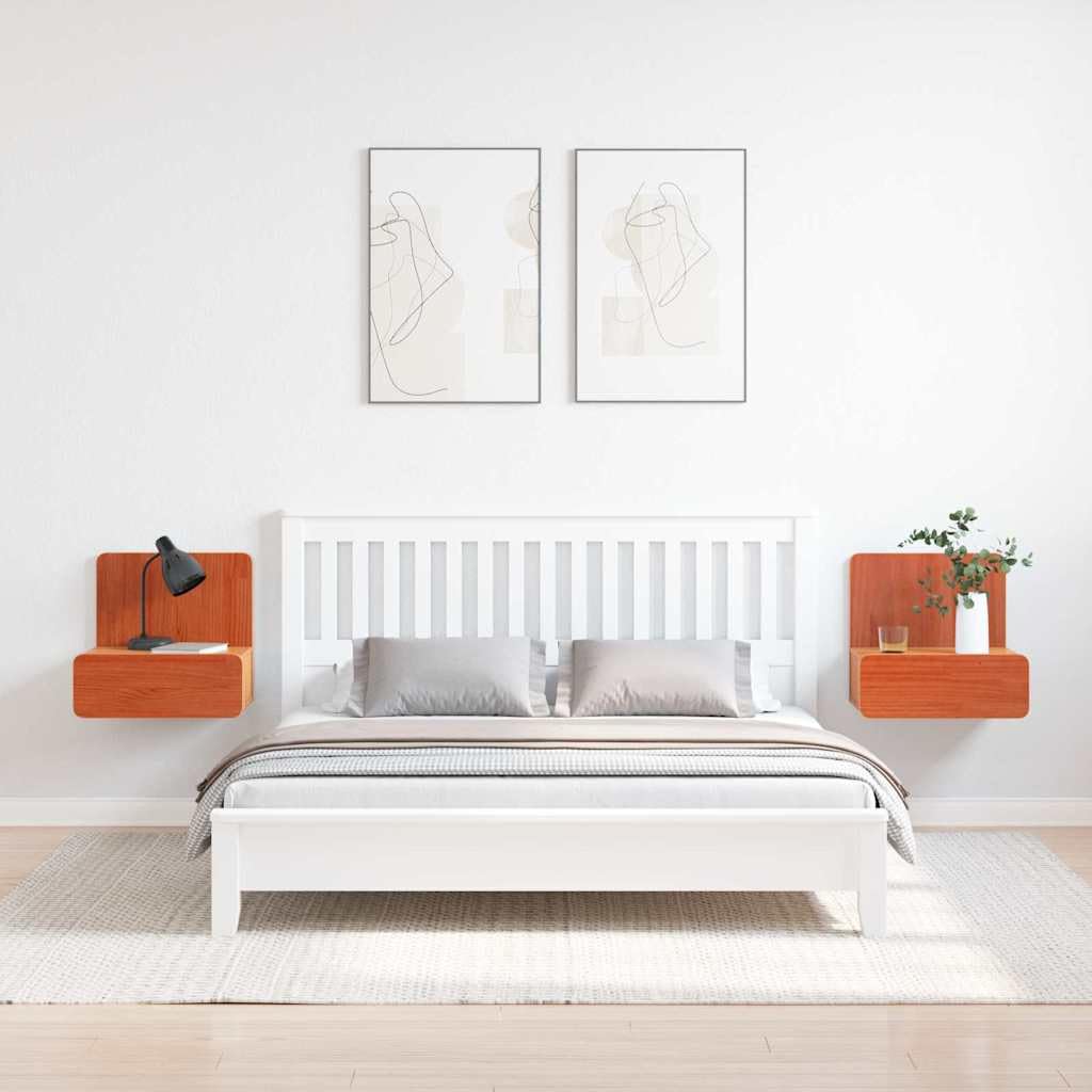 Stolik nocny z litego drewna sosnowego woskowanego brązu, 2 sztuki, 44 x 32,5 x 40 cm, z 2 szufladami, szafka nocna, konsola nocna, stolik pomocniczy, miejsce do przechowywania do sypialni