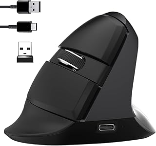 Wireless Mouse Ergonomic Vertical Mouse, J-Tech Digital Rechargeable 2.4G RF & Blutooth 4.0 Wireless Connection Optical Mice 800/1200/1600/2400 DPI for Small Hand (Black Grey)