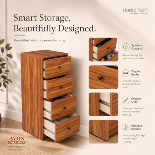 Image of Studio Kook Avon Tallboy Chest of Drawers, 4 Drawers, Matte Finish (Amber Walnut)