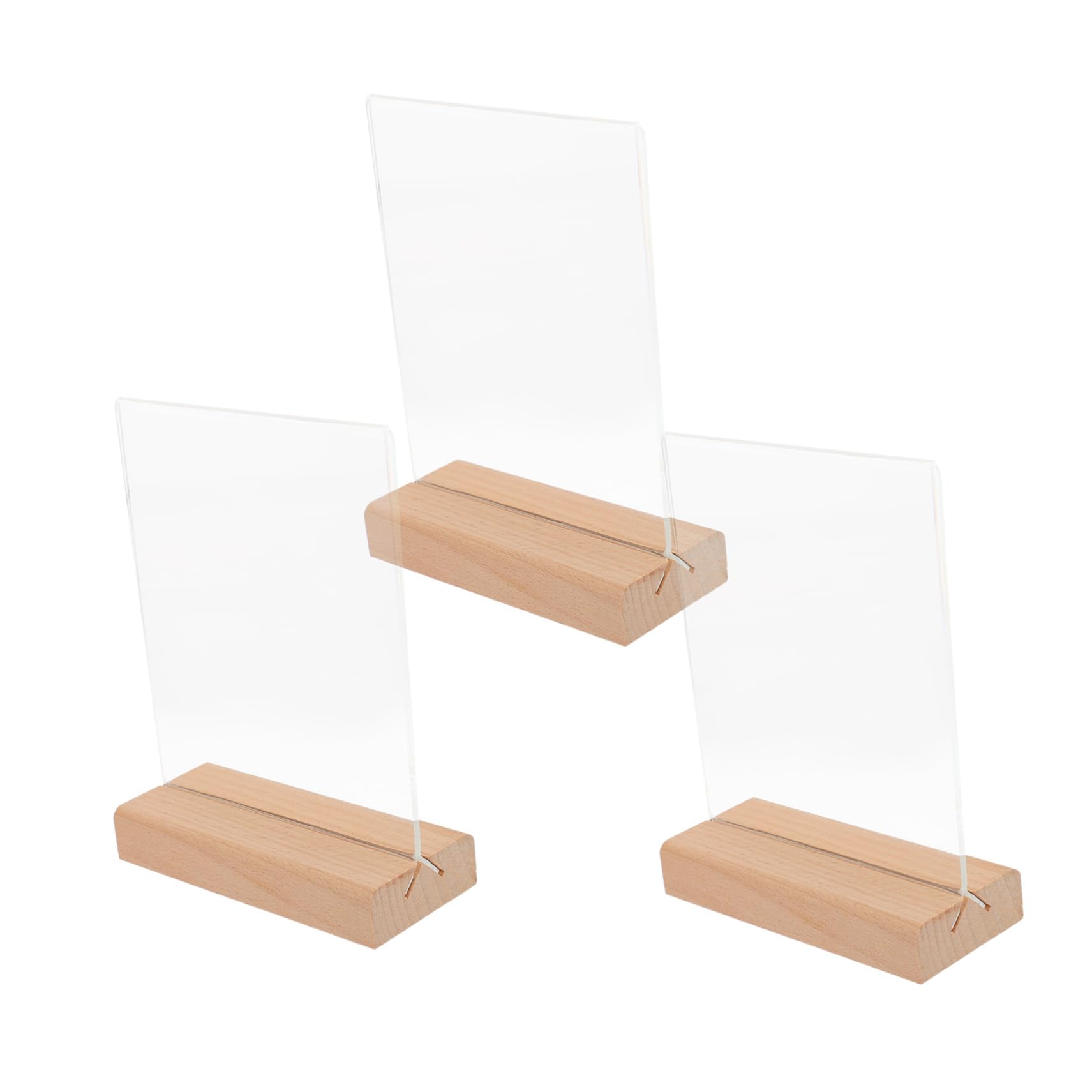 HOLIDYOYO 3pcs Display Board Message Clip Holder Desktop Name Holder Table Menu Holder Table Menu Display Holder Menu Clip Table Display Stand Display Shelf Wooden Base Display Rack Acrylic