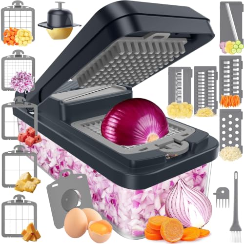 15-in-1 Vegetable Chopper with 10 Blades, Food Veggie Cutter, Gray