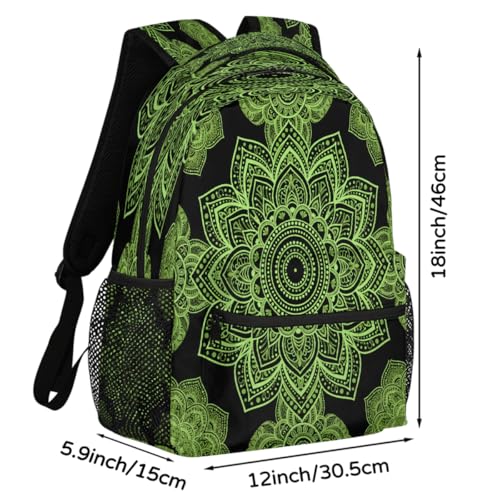 Mochila de viaje con mandala verde para estudiantes de secundaria 2