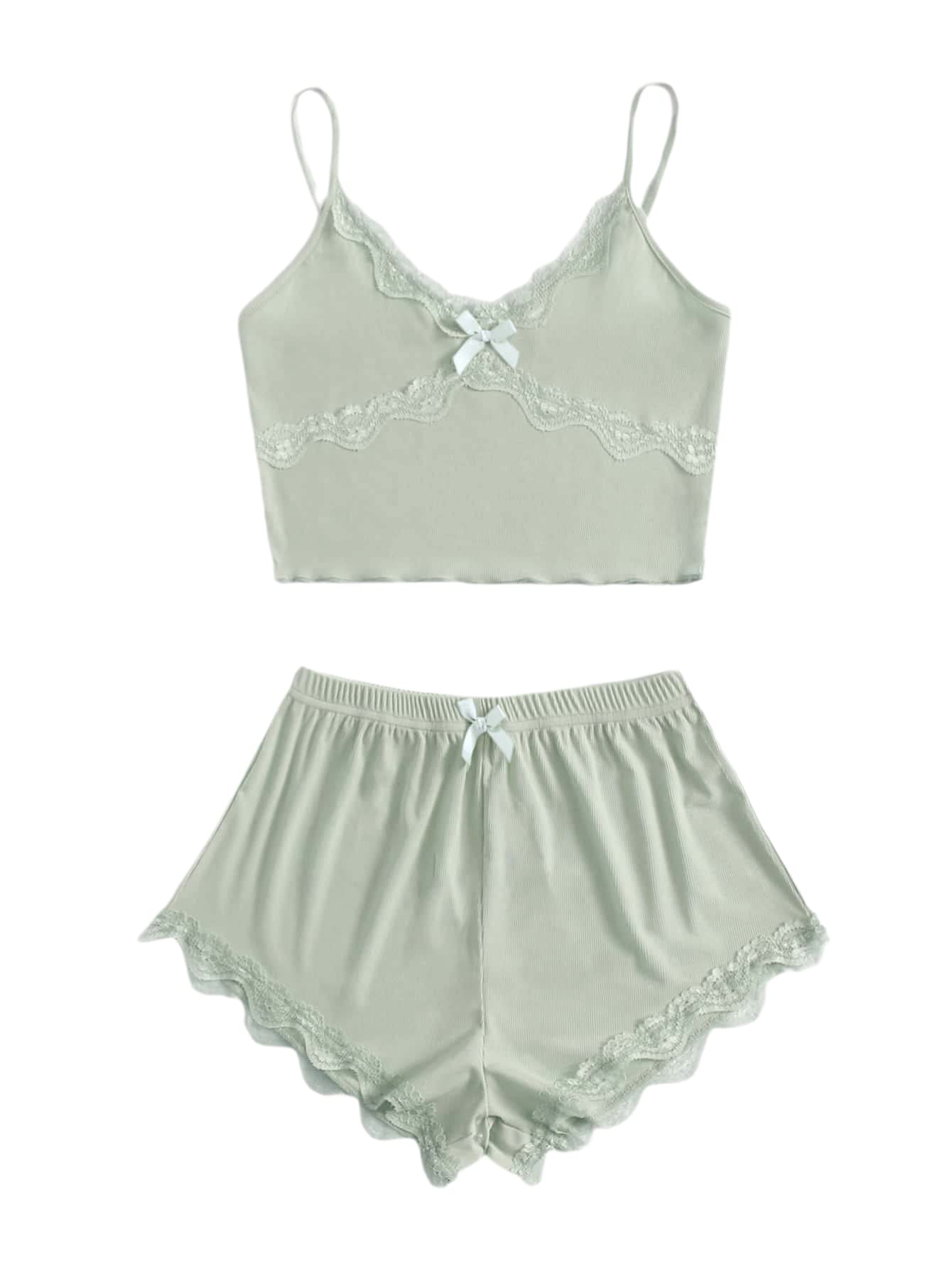 SOLY HUX Women's Cartoon Print Lettuce Trim Cami Top and Shorts Cute Pajama Set Sleepwear