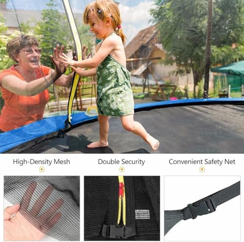 Trampoline Safety Net, Weather Resistant Breathable Replacement Enclosure Net with Adjustable Straps for 8FT 16FT Round Frame Trampolines