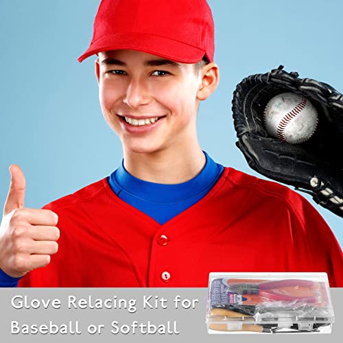 Glove Relacing Kit for Baseball or Softball Mitts Baseball Glove Care Kit Includes 2 Strips 78.74 inch Baseball Glove Lace, Drawstring Threader, Tweezer, 4 Pcs Glove Locks 5 Pcs Lacing Tools with Box