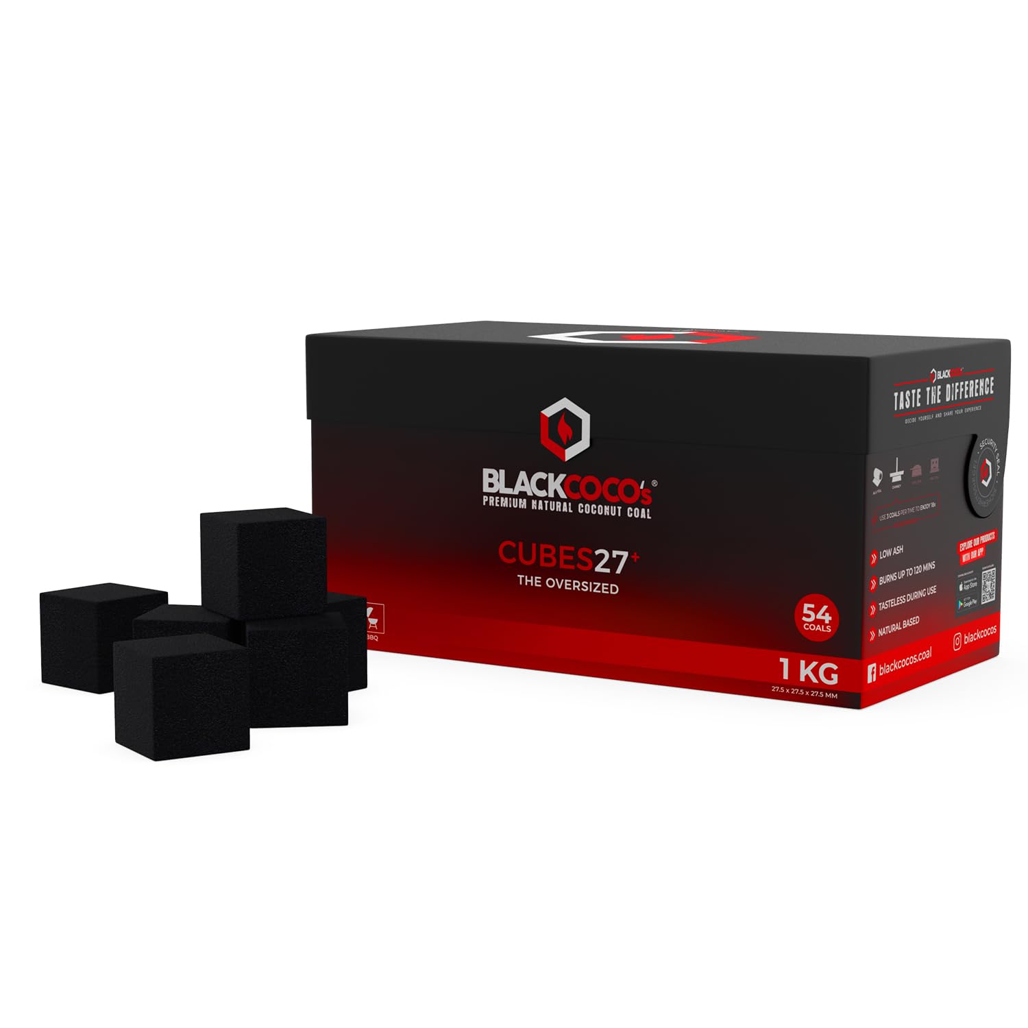BLACKCOCO’s Shisha Kohle – CUBES27+ Naturkohle aus Kokosnuss – 1kg