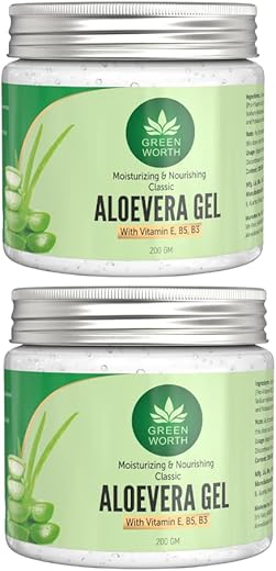 GREEN WORTH Pure Aloe Vera Gel 400 Gm (Pack Of 2 X 200 Gm)