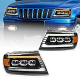 LONGDING Headlights Assembly Compatible with Jeep Grand Cherokee (WJ) 2th Gen 1999-2004,w/Sequential Turn Signal