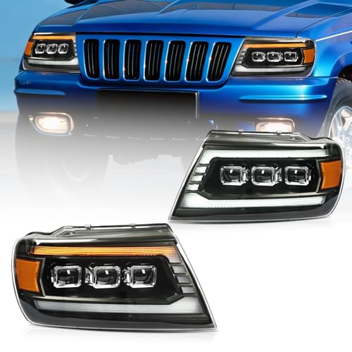 LONGDING Headlights Assembly Compatible with Jeep Grand Cherokee (WJ) 2th Gen 1999-2004,w/Sequential Turn Signal