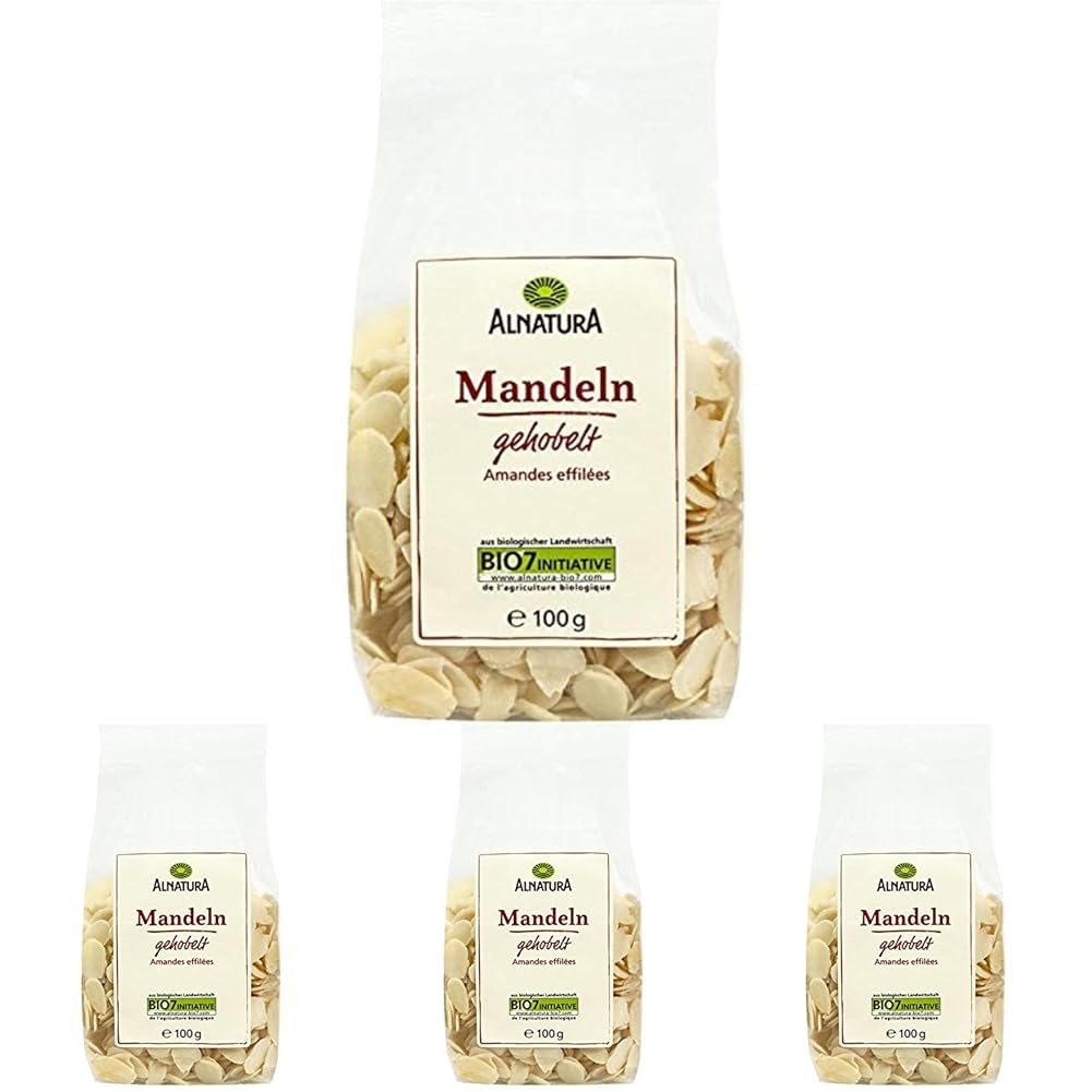Alnatura Bio Mandeln Gehobelt, 100 g (Packung mit 4)