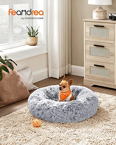 FEANDREA-Dog-Bed-Donut-Cat-Bed-Fluffy-Calming-Pet-Bed-with-Removable-Washable-Cover-Soft-Long-Plush-60-cm-Grey