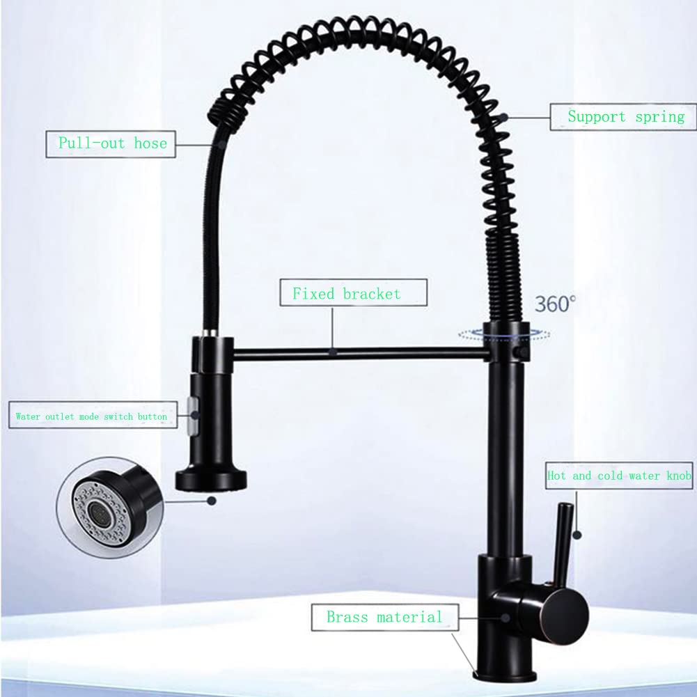 Black And Gold Kitchen Faucet - Single Lever Pull Down Sprayer, Brushed Brass Finish, Ceramic Valve, Deck Mount For Modern Kitchen Sink