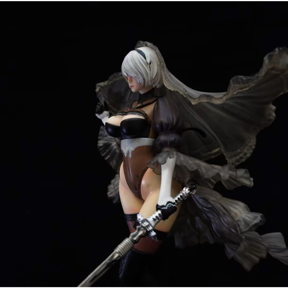 Zhongkaihua Automata 2B Figura d'Azione con Testa Intercambiabile e Spada Rimovibile Statua 32cm Yorha 2B Figura in Abito da Sposa Nero Edizione PVC Ornamenti