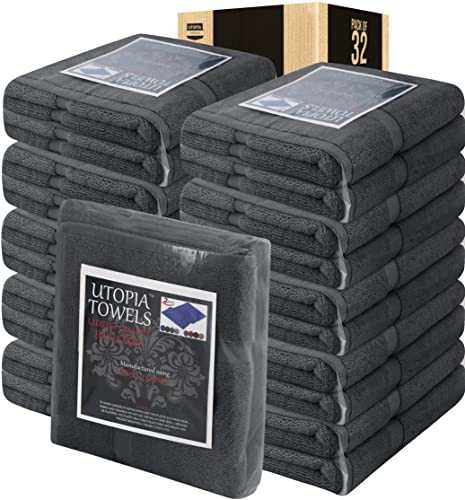 Utopia Towels Cotton Banded Rug Bath Mats, [Not a Bathroom Rug] 21x34 Inches, 100% Ring Spun Cotton - Highly Absorbent and Machine Washable Shower Bathroom Floor Towel, Grey, 32 Pack