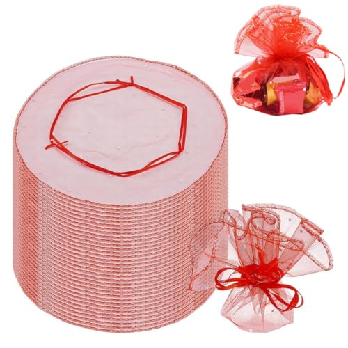 SWYSGS 50 pcs tulle drag es Voile de Tulle Rond Organza Pailleté Sachet Bonbons Pochette Dragées Bijoux Perle Cadeau Faveur Invités Décoration Mariage...