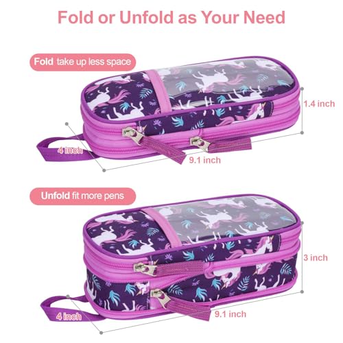 Image of Bagseri Pencil Case for Girls - Expandable Kids Pencil Case Large Capacity Pencil Pouch Organizer Cute Pencil Bag Pencil Box for School Student, Pen Case Only (Deep Purple Unicorn)